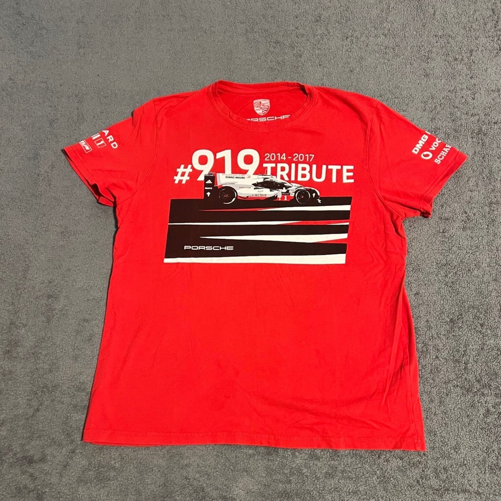 Porsche 919 Tribute Racing T-Shirt Red Mens Large Le Mans Motorsport Graphic